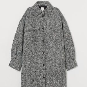 h&m black and white melange coat oversized